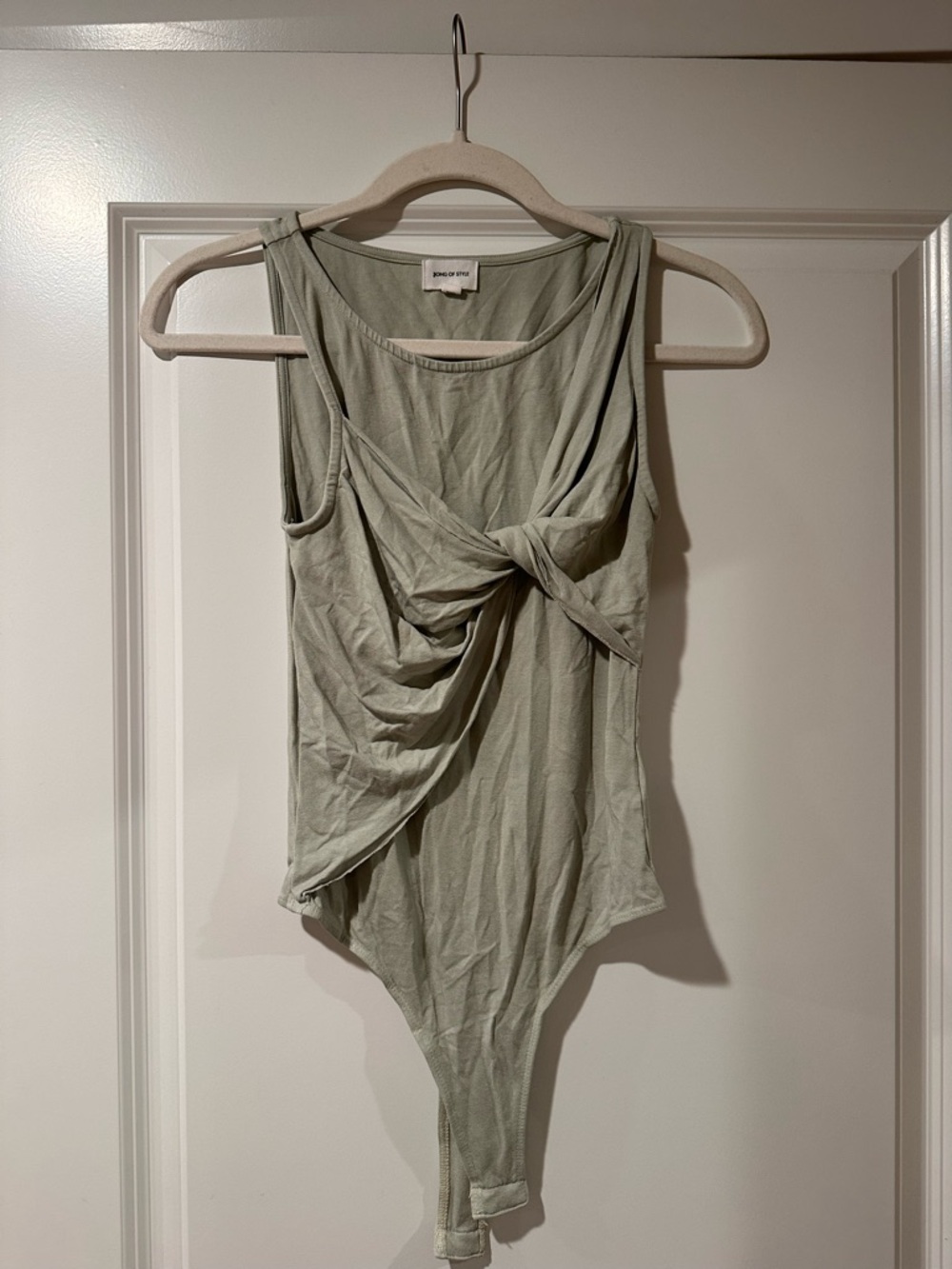 Song of Style Sage Green Twist-Front Sleeveless Bodysuit